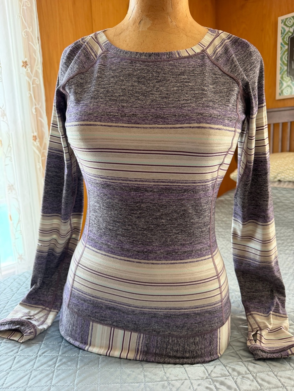 Lululemon Race Your Pace Long Sleeve Osaka Stripe Heathered Black Grape